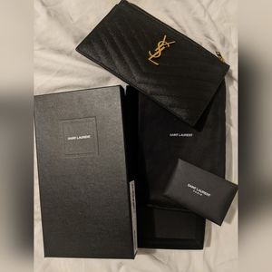 YSL authentic SAINT LAURENT Monogram Leather Pouch
